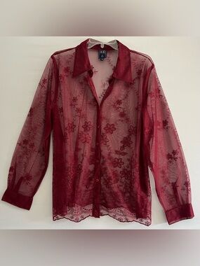 VTG Sheer Merlot Floral Embroidered Blouse // Whimsigoth Festival